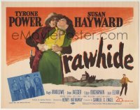 5b383 RAWHIDE TC 1951 close up of cowboy Tyrone Power manhandling pretty Susan Hayward!