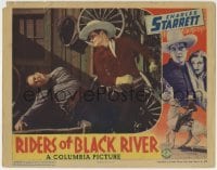 5b866 RIDERS OF BLACK RIVER LC 1939 cowboy Charles Starrett punching bad guy & with Iris Meredith!