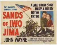 5b403 SANDS OF IWO JIMA TC 1950 John Wayne + classic WWII image of U.S. Marines raising the flag!
