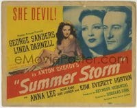 5b445 SUMMER STORM TC 1944 sexy Linda Darnell full-length & c/u with George Sanders, Douglas Sirk!