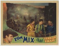 5b926 TERROR TRAIL LC 1933 Naomi Judge watches Tom Mix with his lasso around a man's neck!