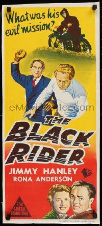 5c568 BLACK RIDER Aust daybill 1954 English crime, Jimmy Hanley, what was his evil mission?