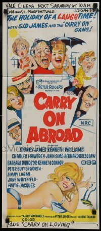 5c595 CARRY ON ABROAD Aust daybill 1972 Sidney James, Kenneth Williams, English sex!