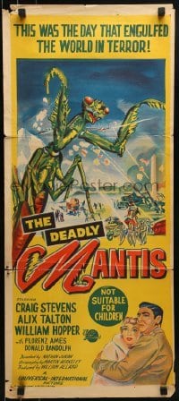 5c634 DEADLY MANTIS Aust daybill 1957 great art of giant insect monster attacking Washington D.C.!