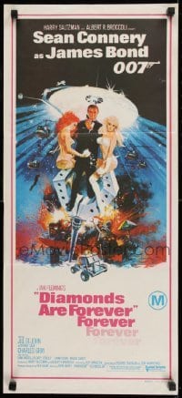 5c640 DIAMONDS ARE FOREVER Aust daybill 1971 art of Connery as James Bond by Robert McGinnis!