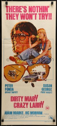 5c644 DIRTY MARY CRAZY LARRY Aust daybill 1974 art of Peter Fonda & sexy Susan George w/popsicle!