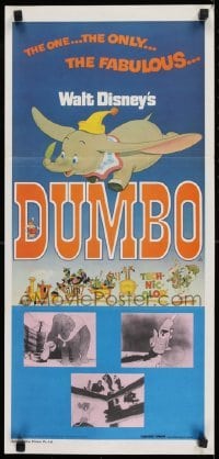 5c654 DUMBO Aust daybill R1976 different colorful train art from Walt Disney circus elephant classic