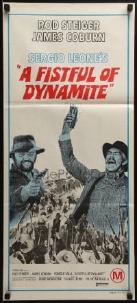 5c673 FISTFUL OF DYNAMITE Aust daybill 1972 Sergio Leone, art of Rod Steiger & Coburn!