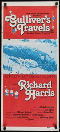 5c700 GULLIVER'S TRAVELS Aust daybill 1977 Richard Harris, cool image of tied down Gulliver!