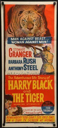 5c708 HARRY BLACK & THE TIGER Aust daybill 1958 cool art of tiger, hunter Stewart Granger with gun!