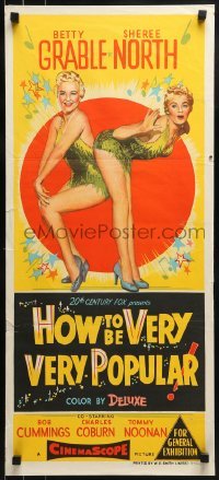 5c722 HOW TO BE VERY, VERY POPULAR Aust daybill 1955 sexy students Betty Grable & Sheree North!