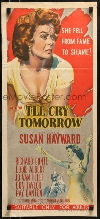 5c727 I'LL CRY TOMORROW Aust daybill 1955 art of Susan Hayward in her greatest performance!