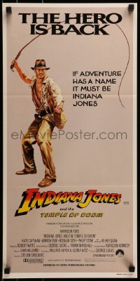 5c732 INDIANA JONES & THE TEMPLE OF DOOM Aust daybill 1984 art of Harrison Ford, the hero is back!