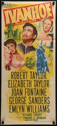 5c737 IVANHOE Aust daybill 1952 art of pretty Elizabeth Taylor, Robert Taylor & Joan Fontaine!
