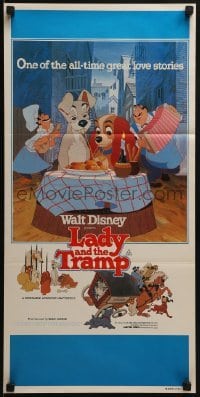 5c751 LADY & THE TRAMP Aust daybill R1980 Walt Disney romantic canine dog classic cartoon!
