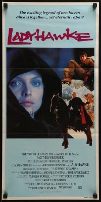 5c752 LADYHAWKE Aust daybill 1985 different image of Michelle Pfeiffer & young Matthew Broderick!
