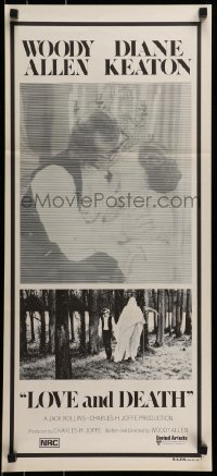 5c761 LOVE & DEATH Aust daybill 1975 Woody Allen & Diane Keaton romantic kiss close up!
