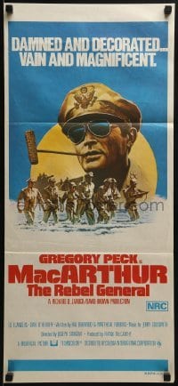5c769 MacARTHUR Aust daybill 1977 daring, brilliant, stubborn World War II Rebel General Gregory Peck!