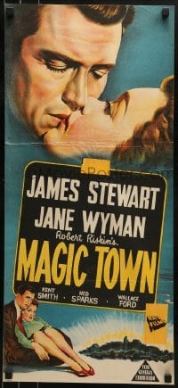 5c771 MAGIC TOWN Aust daybill 1947 romantic art of pollster James Stewart & pretty Jane Wyman!