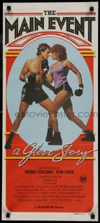 5c773 MAIN EVENT Aust daybill 1979 image of Barbra Streisand boxing with Ryan O'Neal!