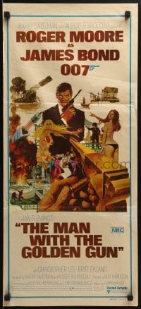 5c777 MAN WITH THE GOLDEN GUN Aust daybill 1974 art of Roger Moore as James Bond by McGinnis!