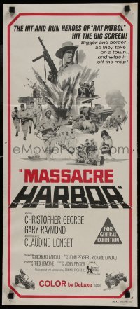 5c780 MASSACRE HARBOR Aust daybill 1968 hit & run heroes from TV's Rat Patrol on big screen!