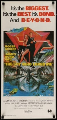 5c915 SPY WHO LOVED ME Aust daybill R1980s great art of Roger Moore as James Bond 007 by Bob Peak!