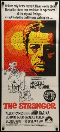 5c921 STRANGER Aust daybill 1968 Luchino Visconti's Lo Straniero, cool art of Mastroianni!
