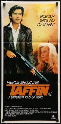 5c927 TAFFIN Aust daybill 1988 Pierce Brosnan & sexy Alison Doody, nobody says no!