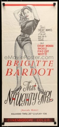 5c936 THAT NAUGHTY GIRL Aust daybill 1958 close up of sexy Brigitte Bardot as Mam'zelle Pigalle!