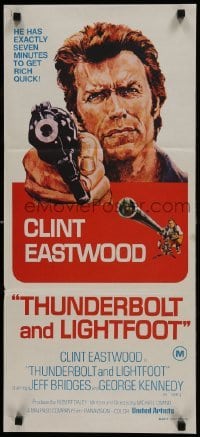 5c947 THUNDERBOLT & LIGHTFOOT Aust daybill 1974 art of Clint Eastwood with guns by Ken Barr!