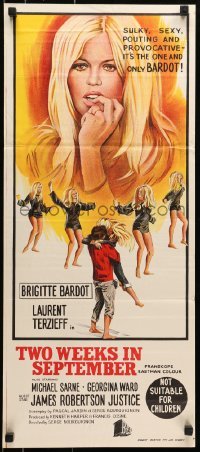 5c960 TWO WEEKS IN SEPTEMBER Aust daybill 1967 A Coeur Joie, sexy Brigitte Bardot in love!