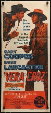 5c968 VERA CRUZ Aust daybill 1956 best close up artwork of cowboys Gary Cooper & Burt Lancaster!