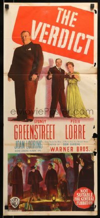 5c969 VERDICT Aust daybill 1946 Peter Lorre pointing gun at Sydney Greenstreet, Joan Lorring