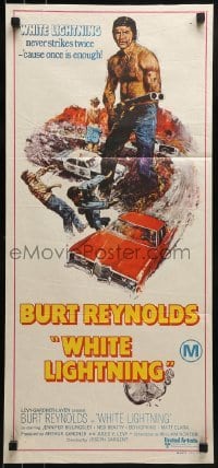 5c985 WHITE LIGHTNING Aust daybill 1973 cool art of moonshine bootlegger Burt Reynolds!