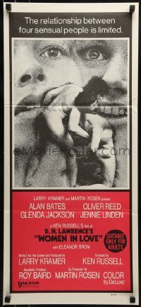 5c990 WOMEN IN LOVE Aust daybill 1970 Ken Russell, D.H. Lawrence, Glenda Jackson, wild image!