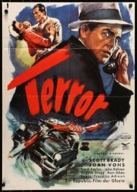 5c300 TERROR AT MIDNIGHT German 1957 Scott Brady, Joan Vohs, film noir, cool car crash art!