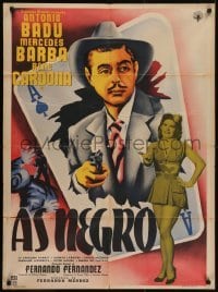 5c050 AS NEGRO Mexican poster 1954 cool art of Antonio Badu bursting out from ace of spades!