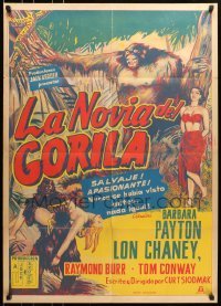 5c052 BRIDE OF THE GORILLA Mexican poster 1951 wild artwork of Barbara Payton & huge ape!