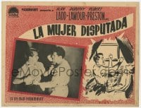 5c029 WILD HARVEST Spanish LC 1947 both gambling art and image of Alan Ladd punching guys!