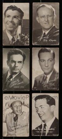 5d403 LOT OF 6 RADIO HOST ARCADE CARDS 1940s Kay Kyser, Eddie Rochester Anderson & more!