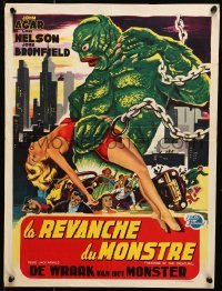 5f242 REVENGE OF THE CREATURE Belgian 1955 great different art of monster holding sexy girl!