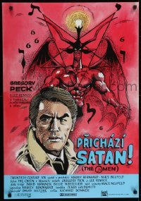5f174 OMEN Czech 23x33 1976 Gregory Peck, David Warner, wild art of Satan by Karel Saudek!