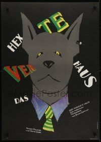 5f559 LA CASA STREGATA East German 23x32 1984 cool art of dog surrounded by title by Handschick!