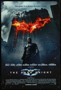 5f187 DARK KNIGHT advance DS English 1sh 2008 Christian Bale as Batman in front of flaming building!