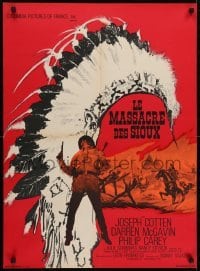 5f446 GREAT SIOUX MASSACRE French 23x32 1966 Cotten, McGavin, different art by Roger Soubie!