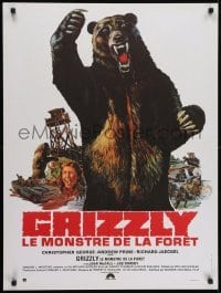5f447 GRIZZLY French 24x32 1976 great different art of grizzly brown bear on rampage, horror!