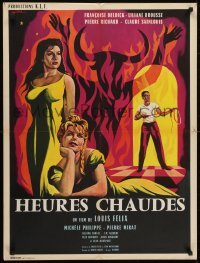 5f449 HOT HOURS French 25x33 1959 Heures Chaudes, Francoise Deldick, really cool Noel art!