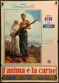 5f770 HEAVEN KNOWS MR. ALLISON Italian 20x28 pbusta 1957 Mitchum w/rifle & nun Deborah Kerr!