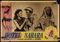 5f731 HOTEL SAHARA Italian 13x19 pbusta 1951 w/art of sexy exotic veil dancer Yvonne De Carlo!
